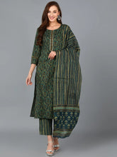 Women Green Cotton Blend Ethnic Motifs